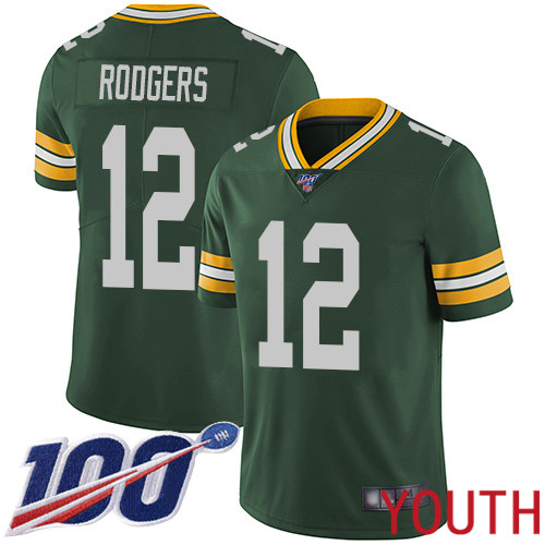 Green Bay Packers Limited Green Youth #12 Rodgers Aaron Home Jersey Nike NFL 100th Season Vapor Untouchable->green bay packers->NFL Jersey